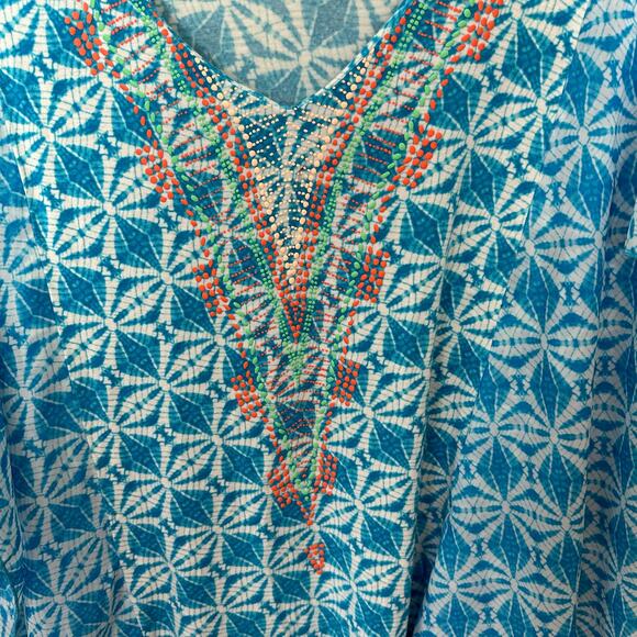 Ruby Rd. Womens Blouse Plus Size 1X Blue Tropical Pullover Poncho Style Top - Picture 5 of 7